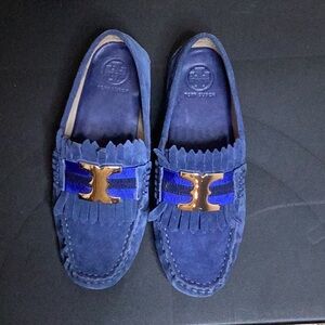 Tory Burch Navy blue suede driving moccasins